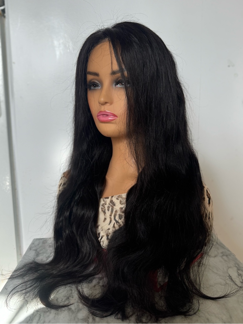 Human Hair Blend Lace Front Wig Long Wavy Black Part Heat Resistant - Picture 4 of 9